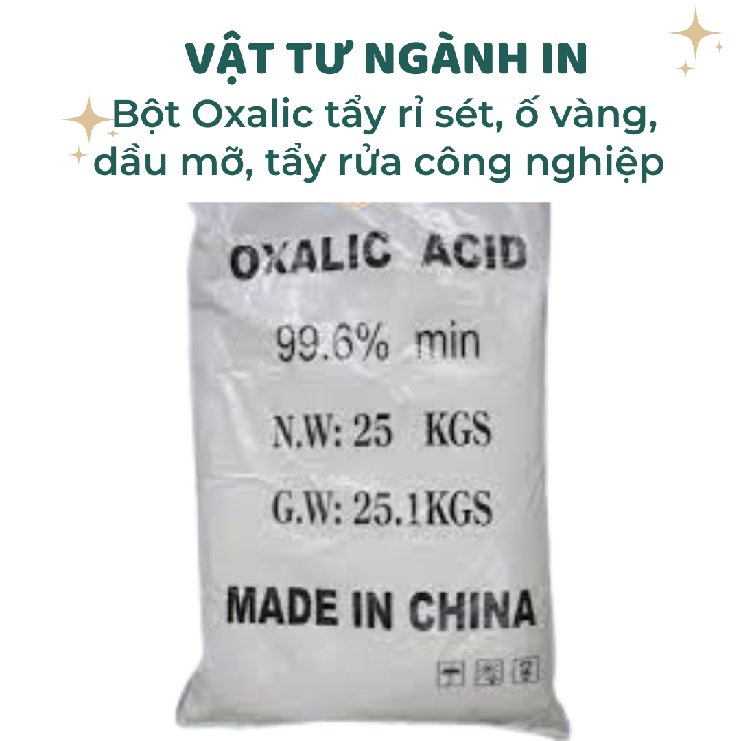 Bột oxalic tẩy rỉ sét, ố vàng, tẩy dầu mỡ, tẩy rửa công nghiệp, bao 10 ký