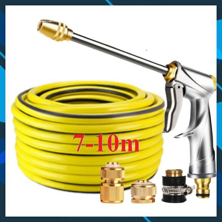 Vòi Xịt️ Bộ dây vòi xịt nước rửa xe, tưới cây , tăng áp 3 lần, loại 7m, 10m 206701-2 đầu đồng, cút đồng
