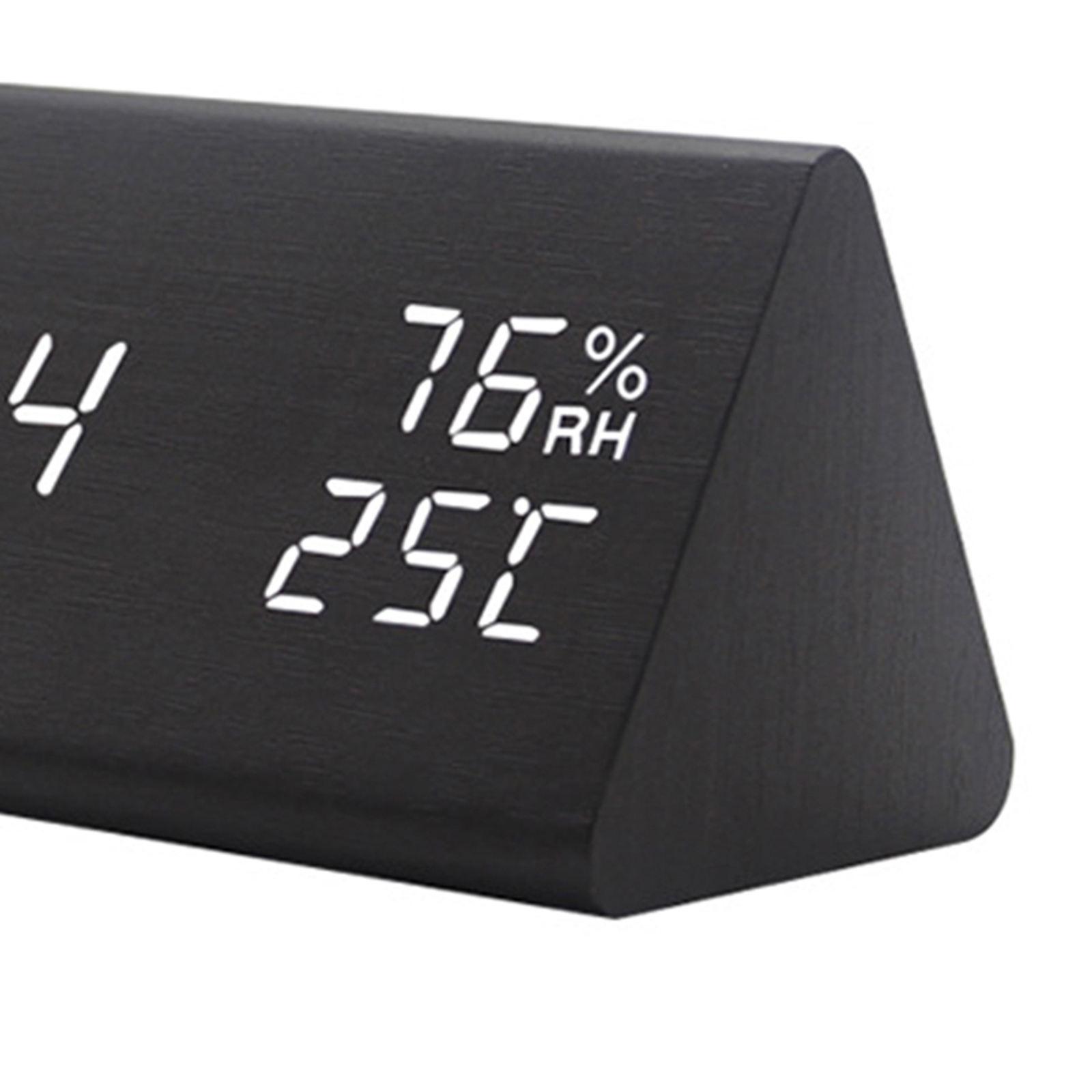 Large Wooden Digital Alarm Clock Temperature Portable Bedroom Table Clocks
