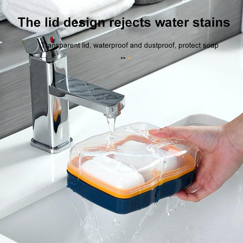 Double Layer With Cover Soap Box Bathroom Holder Dish Storage Plate Tray Soap Holder Case Supplies Bathroom Gadgets Bathroom