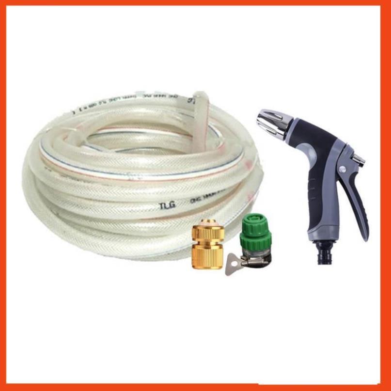 Bộ dây vòi xịt nước rửa xe,tưới cây tăng áp 3 lần 3-5m(cút đồng nối nhựa xanh) 206817