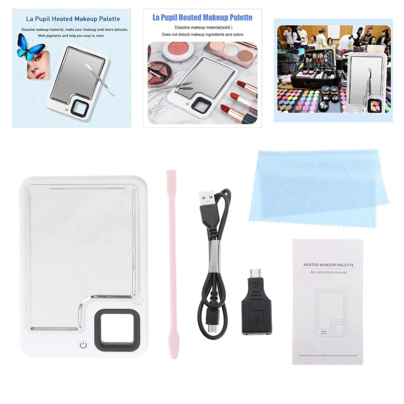 Heated Makeup Palette Mirror Salon Nail Art Blending Mixing with Spatula