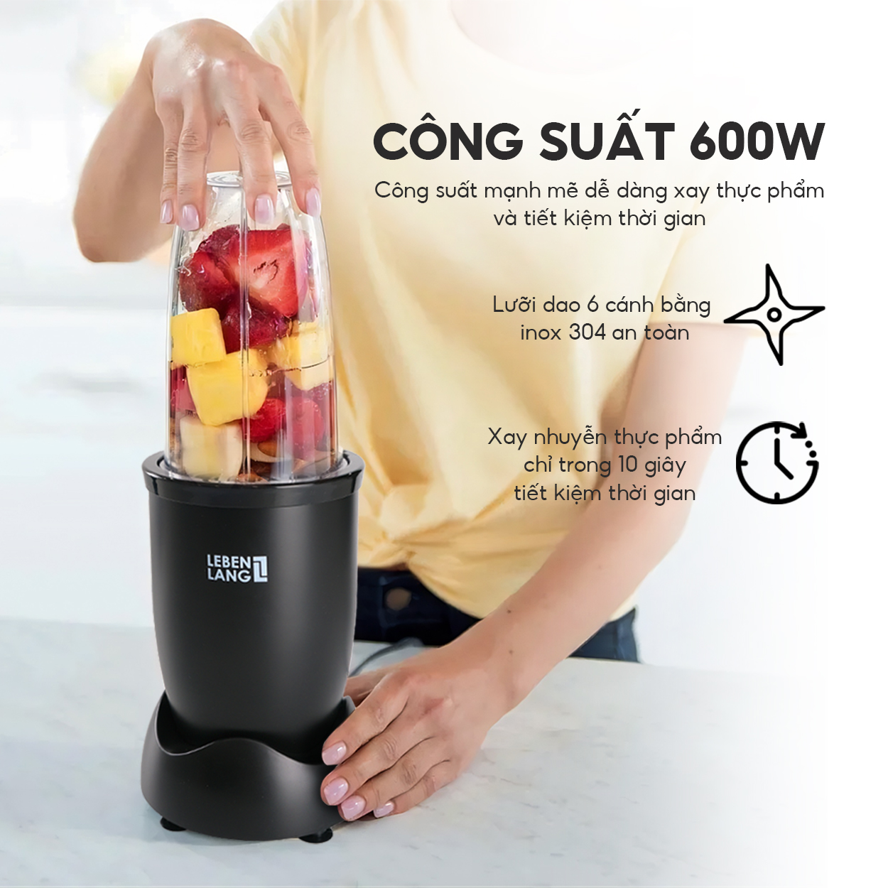 Máy xay sinh tố đa năng Lebenlang LBL2628, dung tích 700ml, công suất 600W, tiện lợi cho gia đình, bảo hành 2 năm - hàng chính hãng 