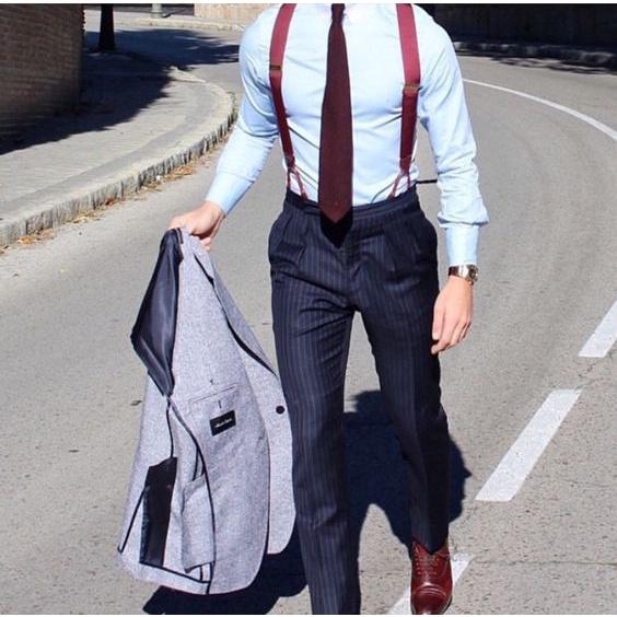 Dây đeo quần nam chữ Y 3.5cm 6 clip khóa kẹp - dây yếm quần nam cao cấp đen chấm bi