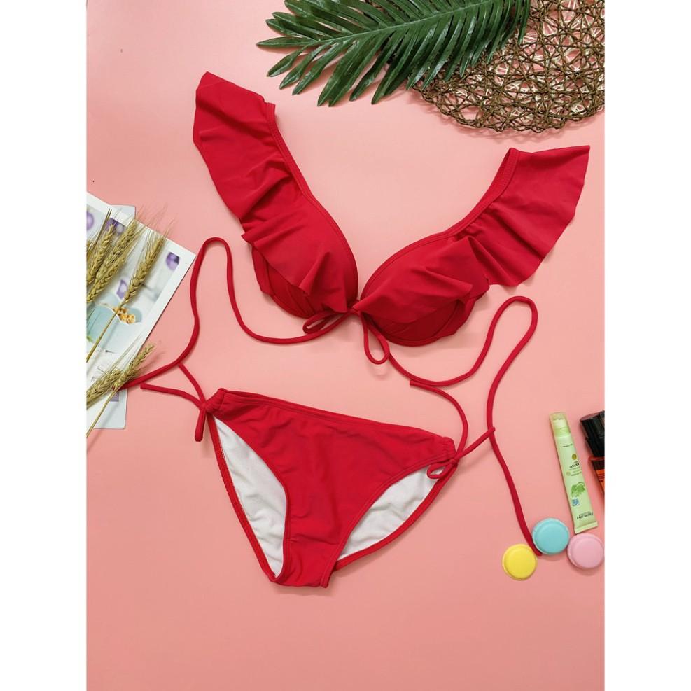 Bikini hai mảnh cạp thấp đỏ sexy mặc đi biển đi bơi ( Ảnh chụp thật 100%)