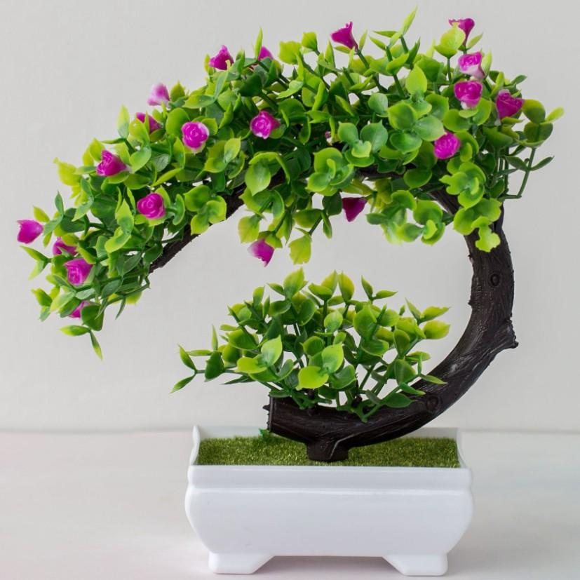 CÂY GIẢ BONSAI HOA RỰC RỠ (kèm chậu) để bàn trang trí decor