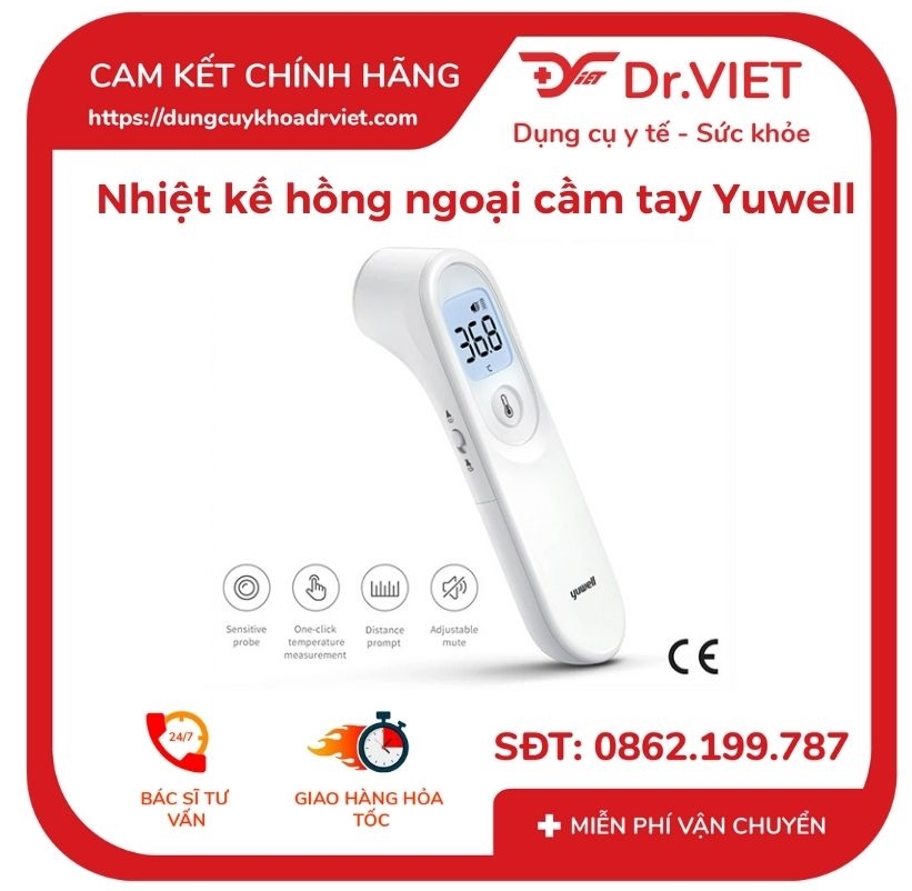 Nhiệt kế hồng ngoại cầm tay Yuwell YT-1 chính hãng nhập khẩu và phân phối chính ngạch đảm bảo chất lượng màn hình LCD, hiện thị chữ rõ ràng, cho kết quả nhanh chỉ sau 1s-2s - Drviet