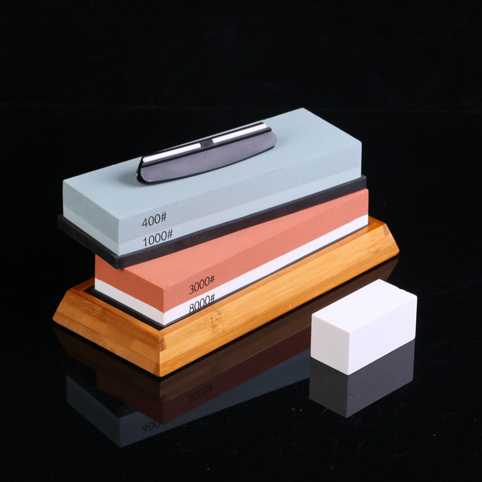 Bộ Đá mài hai mặt Grit White Corundum với giá đỡ silicone, đế tre, bộ điều chỉnh đá trắng và thanh dẫn góc, dụng cụ mài dao chuyên nghiệp