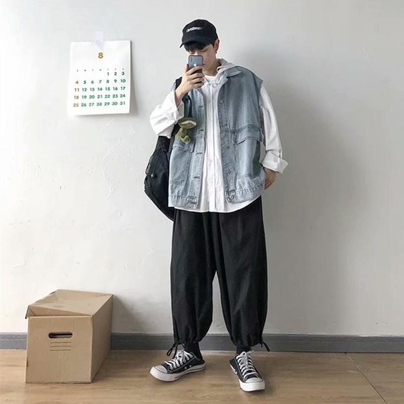 Áo Khoác Denim Không Tay Phong Cách Retro Nam Tính