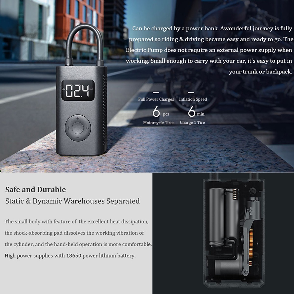 Bơm Đa Năng Điện Tử Xiaomi Portable Electric Air Compressor  DZN4006GL - Hàng chính hãng