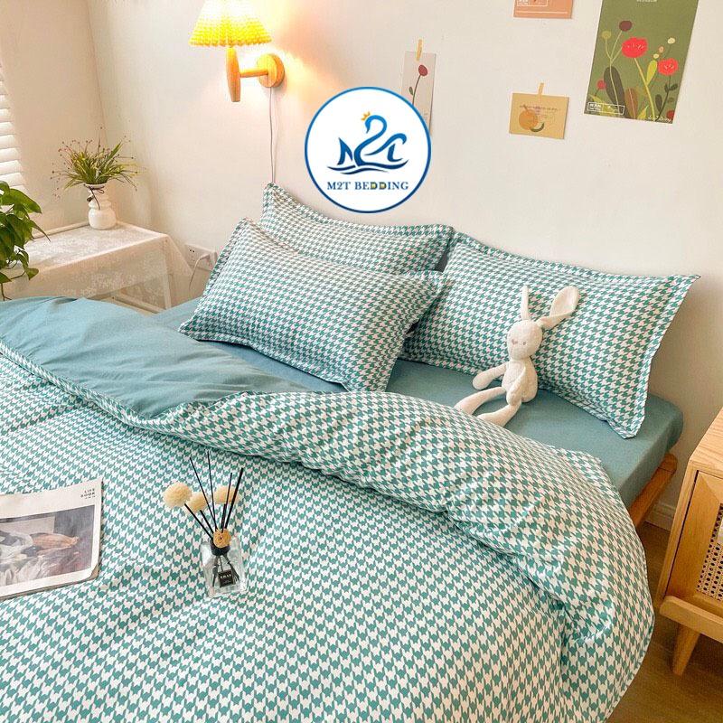 Bộ chăn ga gối Cotton poly M2T bedding, vỏ chăn mền, drap ga giường và 2 vỏ gối nằm, PL zoma xanh