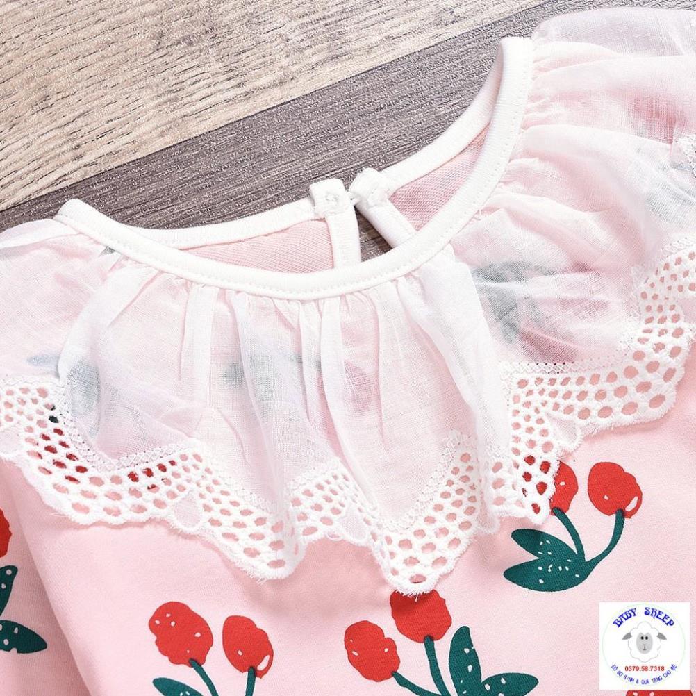 Body Cotton cao cấp họa tiết Cherry cổ Bèo ren trắng cho bé diện tết thôi nôi đi chơi chụp hình