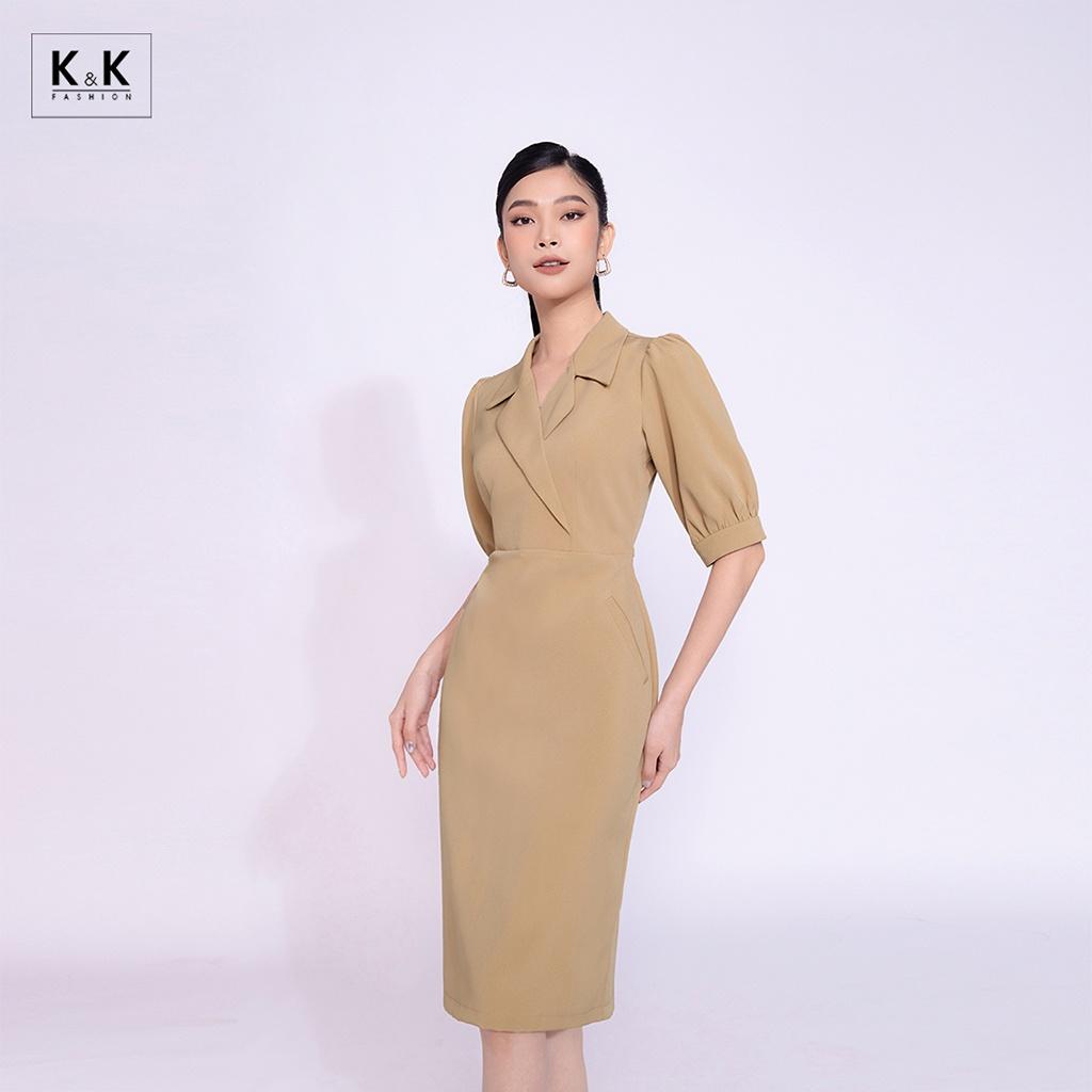 Đầm Ôm Body Công Sở Cổ Đan Tông K&amp;K Fashion KK140-07 Chất Liệu Carolan