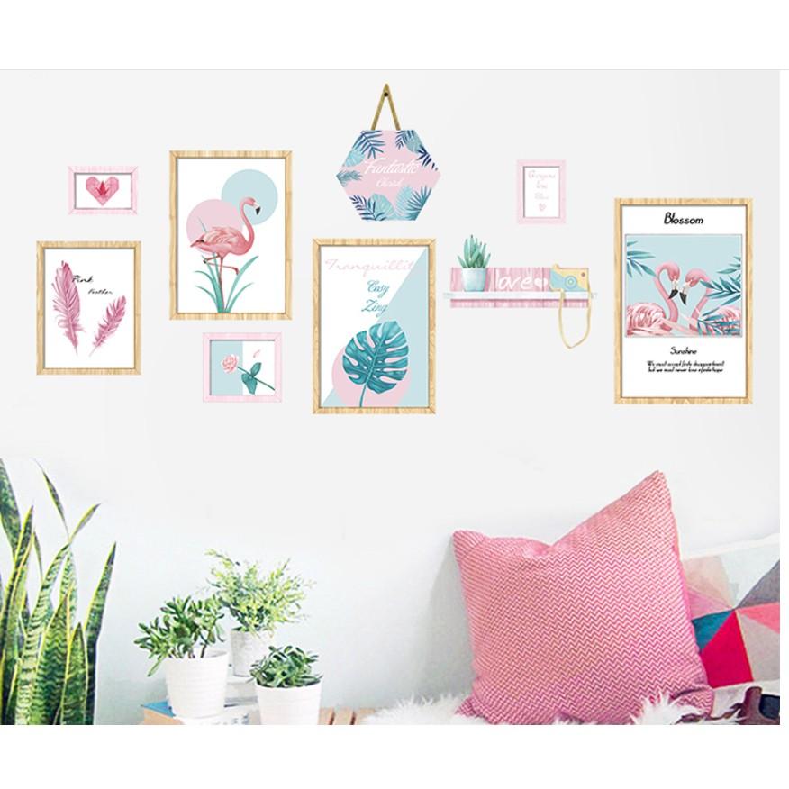 Decal trang trí tường Khung tranh cò hoa lá hiện đại
