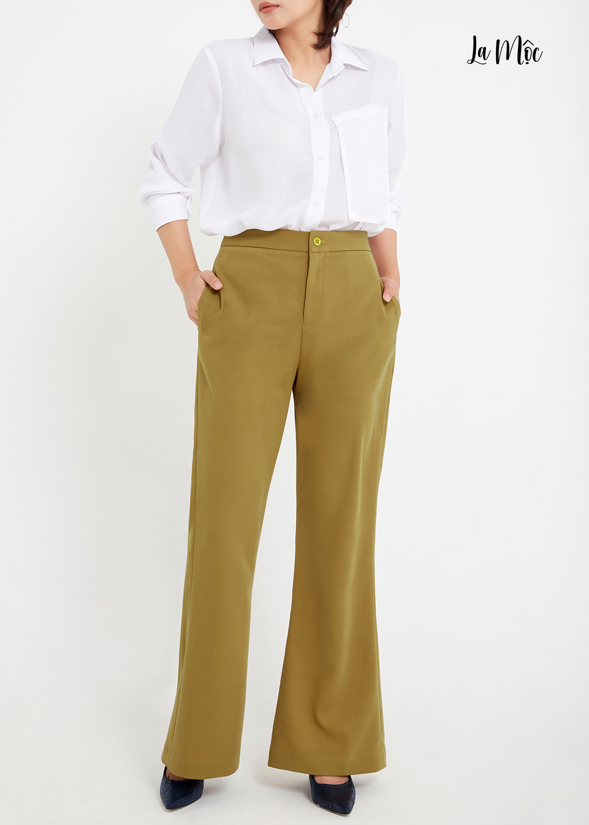 Áo sơ mi nữ cotton tay dài, có túi Maxivic, La Mộc - LM0122307