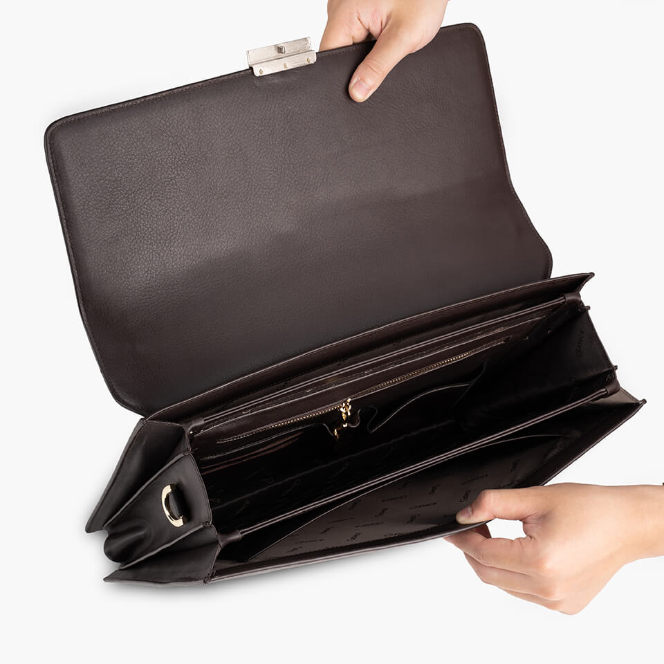 Túi Xách Nam Dáng Hộp Cặp Da Doanh Nhân GENCE CTS18 Da Bò Khóa Số Cao Cấp Màu Nâu