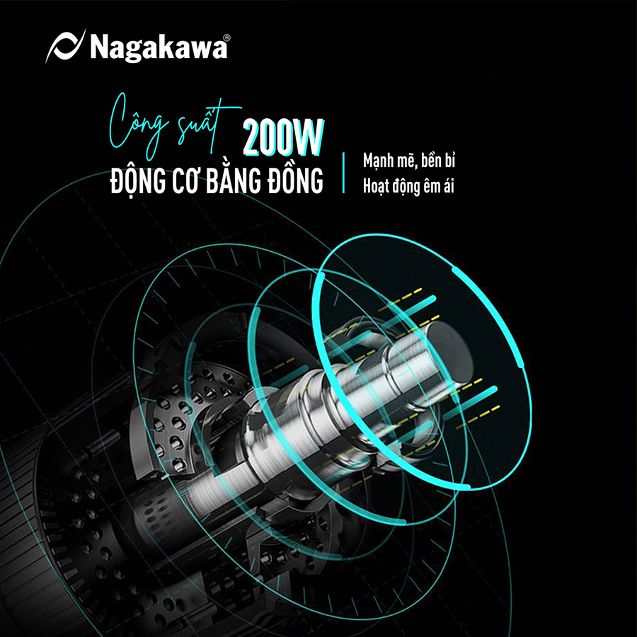 Máy ép chậm Nagakawa NAG0818 (200W) - Trục ép 6 phân đoạn kiệt bã - Ống tiếp thực phẩm lớn - Hàng chính hãng