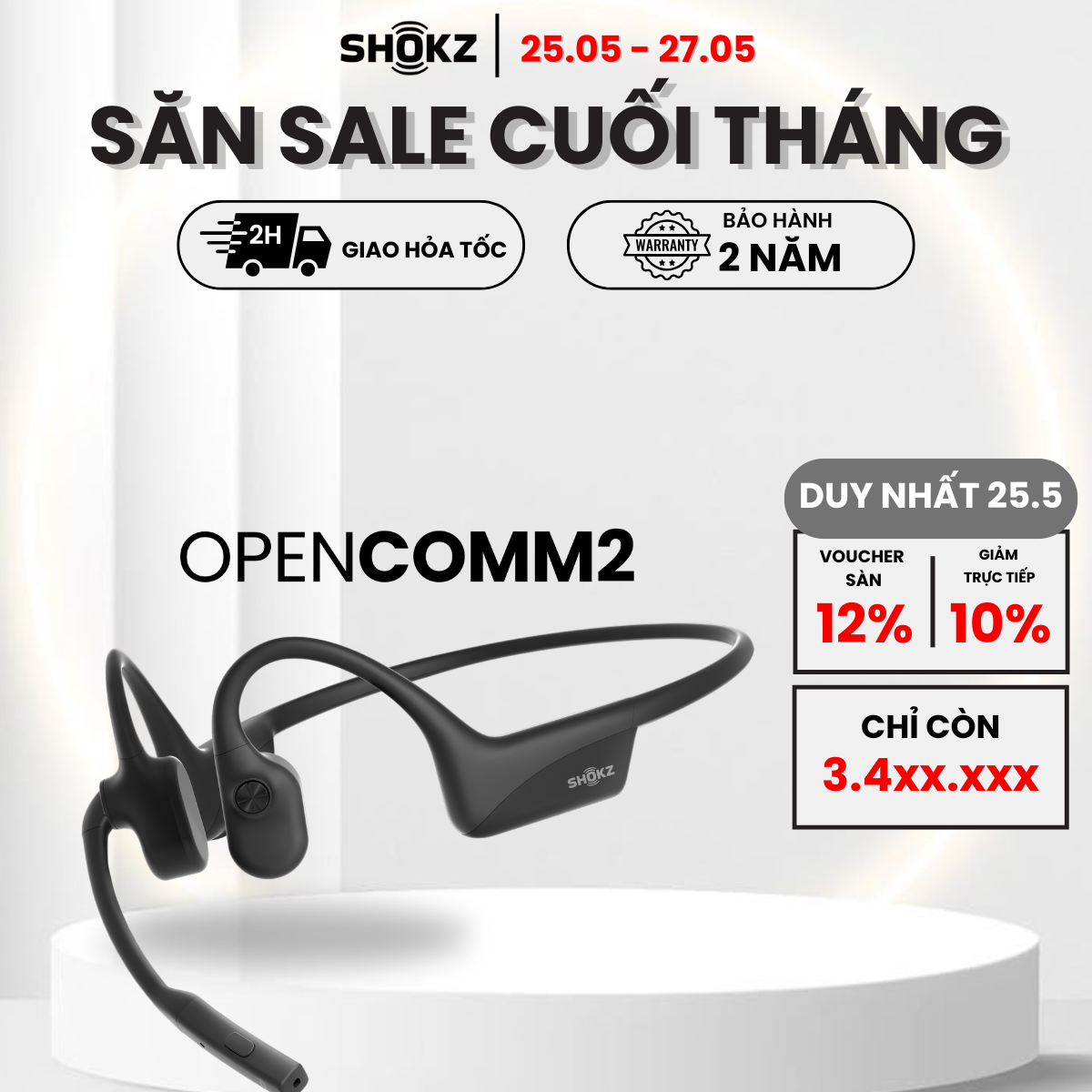 Tai nghe Bluetooth truyền âm thanh qua xương Shokz OPENCOMM2/OPENCOMM2 UC - Hàng Chính Hãng