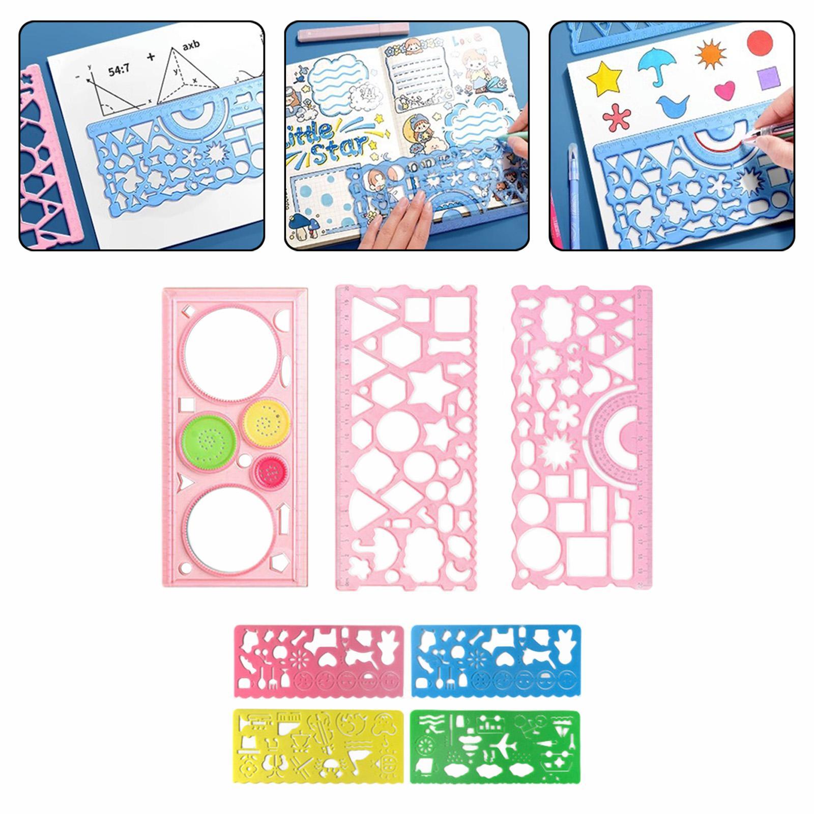 7x Drawing Stencils Set Geometry Rulers for School Office Supplies Designing
