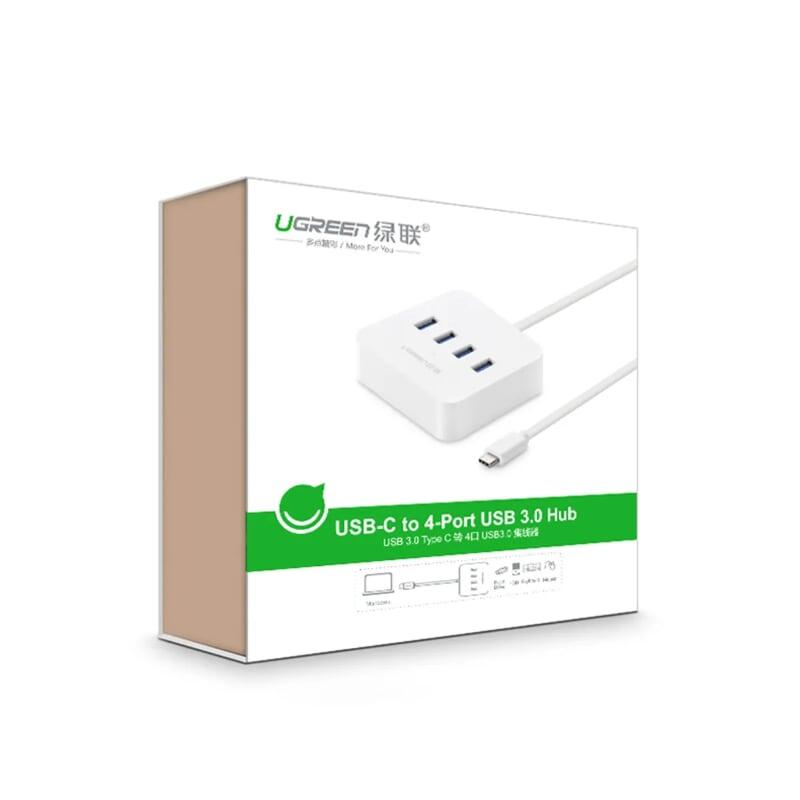 Ugreen UG3031630316TK Màu Trắng Bộ chuyển đổi TYPE C sang 4 USB 3.0 hỗ trợ nguồn + vỏ bọc nhựa ABS - HÀNG CHÍNH HÃNG