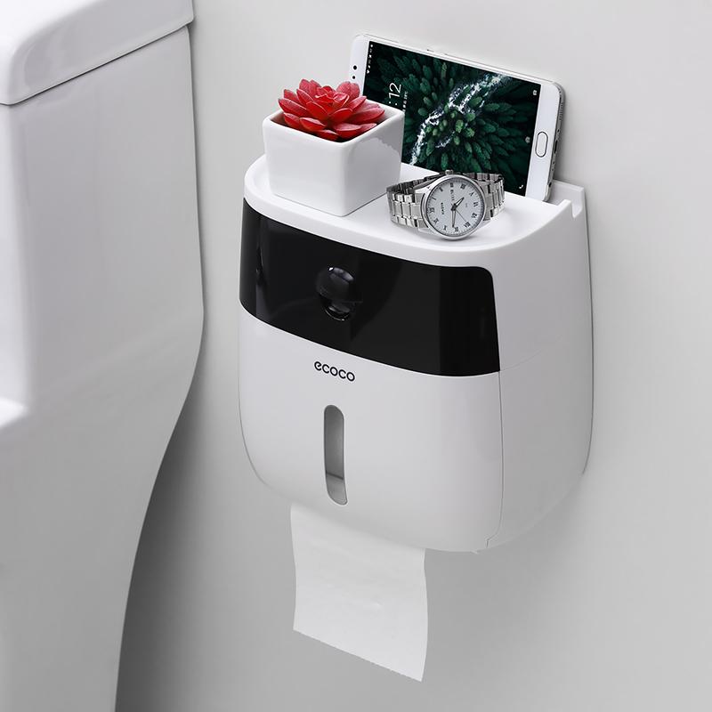 Hộp đựng giấy vệ sinh 2 tầng E1804 cao cấp treo tường Ecoco - trắng nắp xám