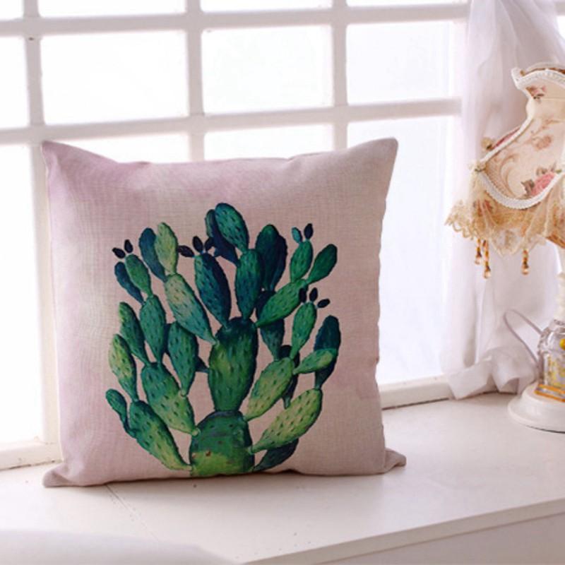 Bao gối vải canvas in hình xương rồng trang trí ghế sofa