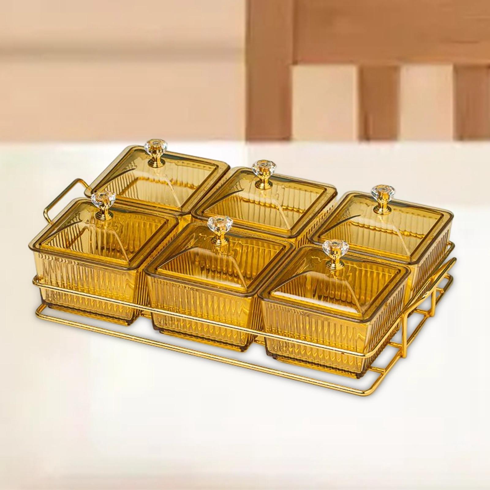 Fruit Dessert Snacks Serving Platter 6 Bowls with Lid Caddy Serving Platter for Fruits