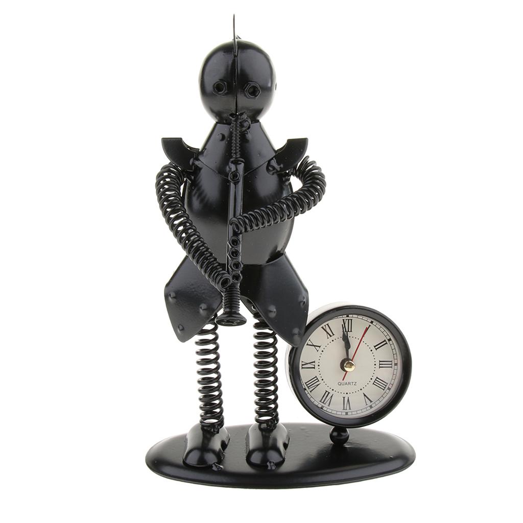 Metal Art Trumpet Player Figure Table Clock Home Table Ornaments Display