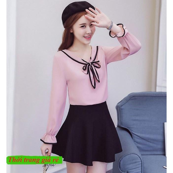 Áo Kiểu Nơ Tay Loe Phối Viền Daisy
