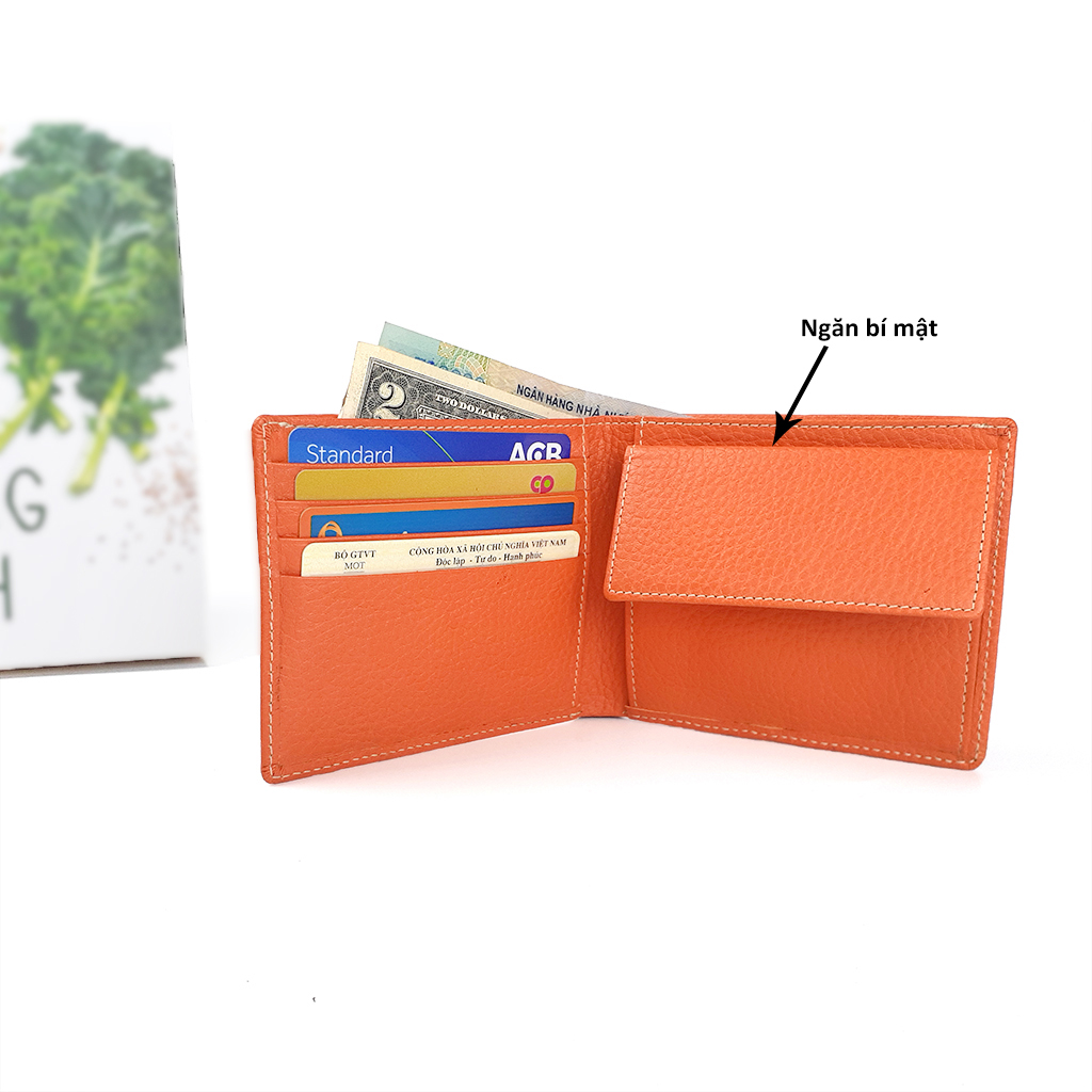 Ví bóp nam nữ mini ví ngang Hàng xuất dư Da mềm Size nhỏ tiện dụng 108×92 có hộp Màu cam, xanh VN02