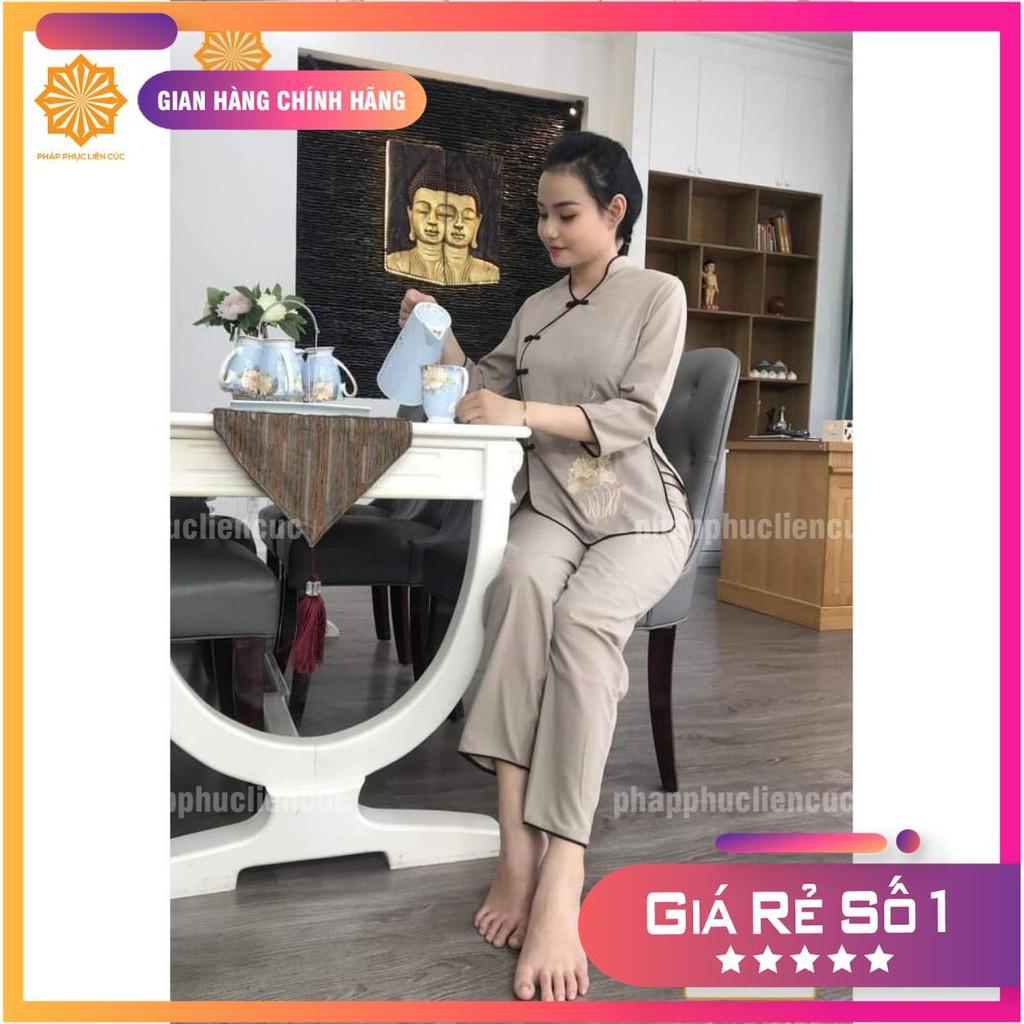 Đồ lam đi chùa nữ - Pháp phục mẫu xẫm xéo vải kate, bền màu không nhăn xưởng may Liên Cúc
