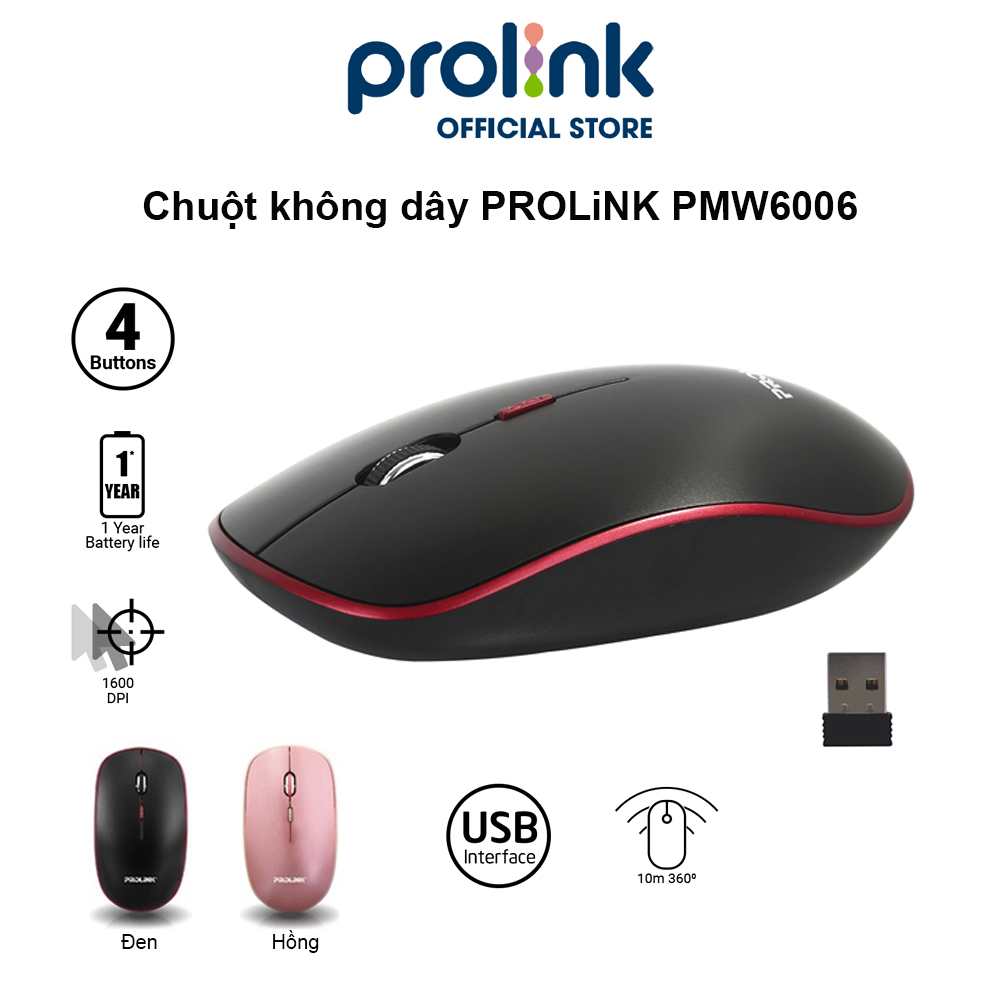 Hình ảnh Chuột không dây PROLiNK PMW6006 giá rẻ, độ nhạy cao dành cho PC, Macbook, Laptop - Hàng chính hãng