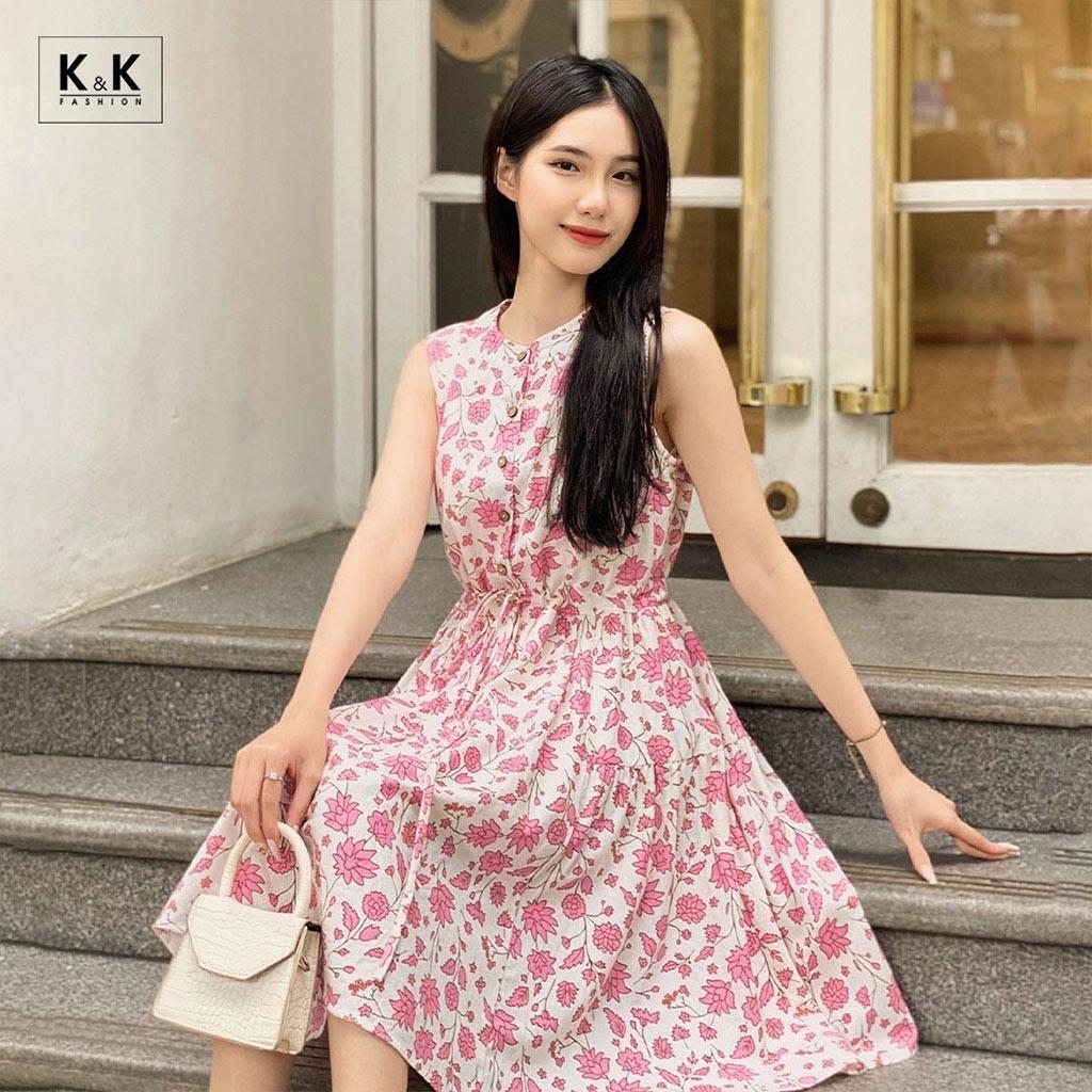 Đầm Hoa Sát Nách Dáng Xòe K&amp;K Fashion KK130-32 Chất Liệu Linen