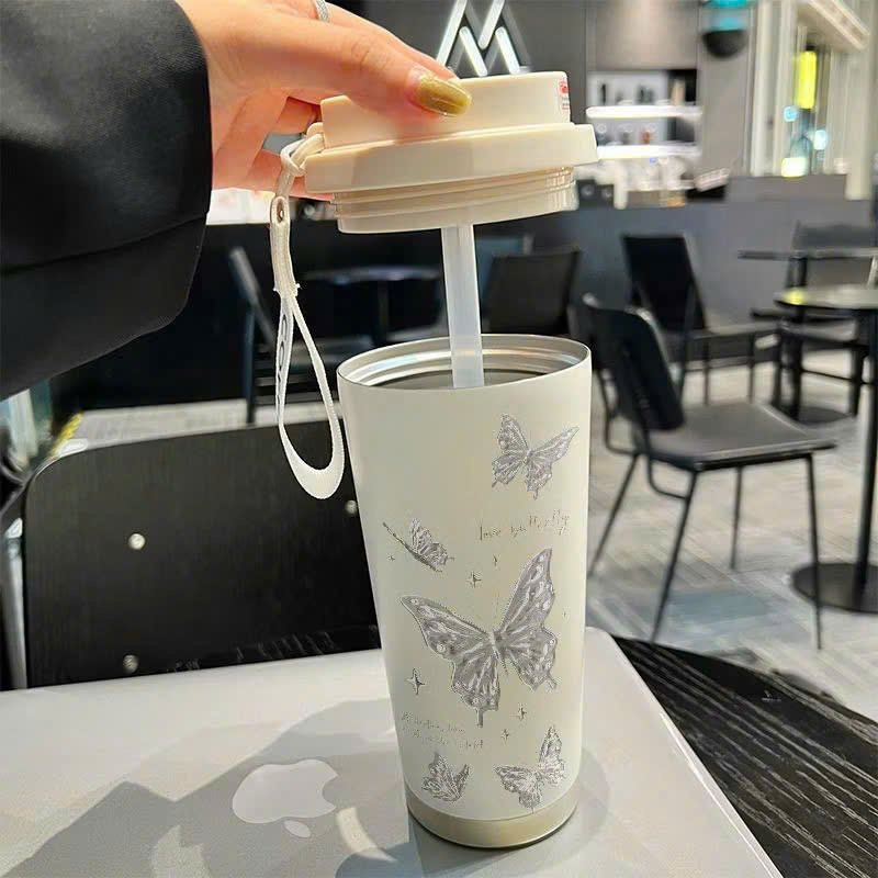 Cốc Đựng Nước Giữ Nhiệt Cafe Lõi Inox 304, Thiết Kế Sang Trọng, Có Ống Hút - HÀNG CHÍNH HÃNG MINIIN