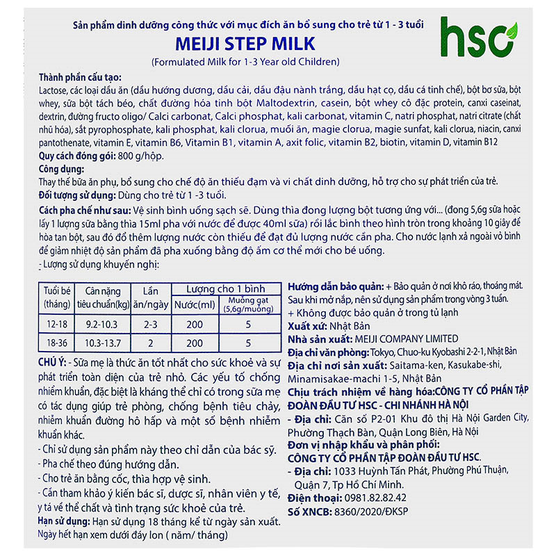 Sữa Meiji lon số 9 800g Nội Địa Nhật (cho trẻ từ 1-3 tuổi)