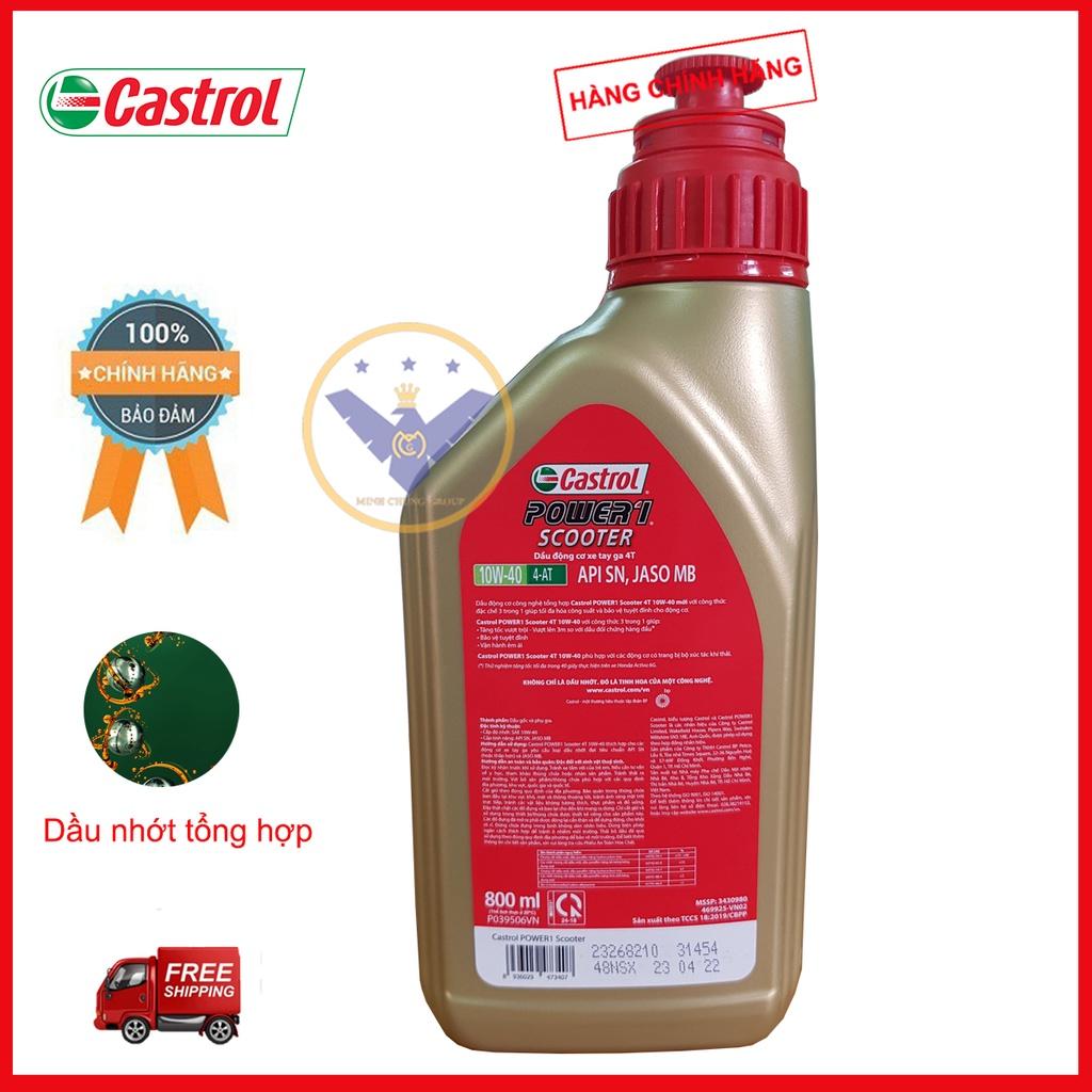 COMBO 2 chai Dầu nhớt xe máy tay ga cao cấp tổng hợp Castrol. Power 1 Scooter 10W40 lon 800ml