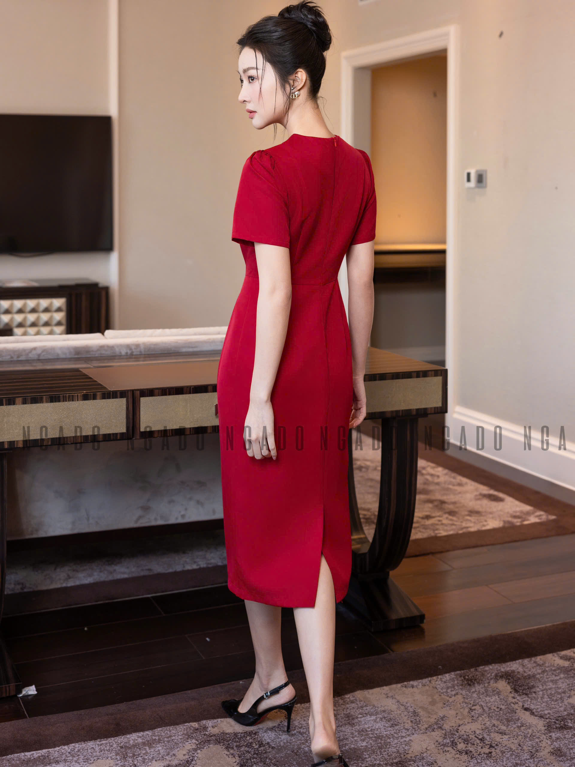 Đầm đỏ cúp ngực NGADO , đầm kiểu Nữ , đầm công sở , dự tiệc