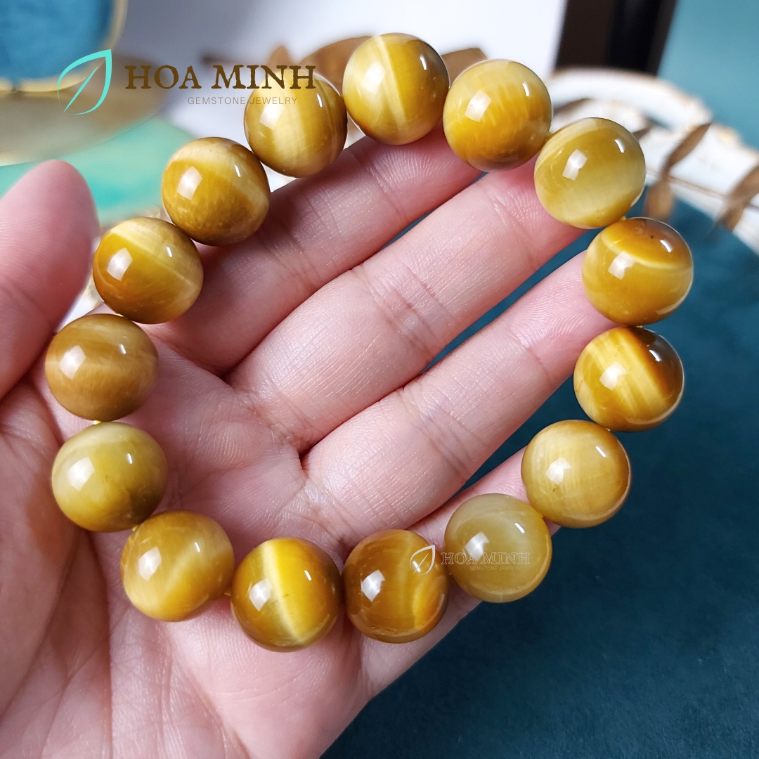 Vòng tay nam đá Mắt Hổ Vàng Tâm size 14 li chất 5A Vip phong cách lịch lãm, may mắn tài lộc