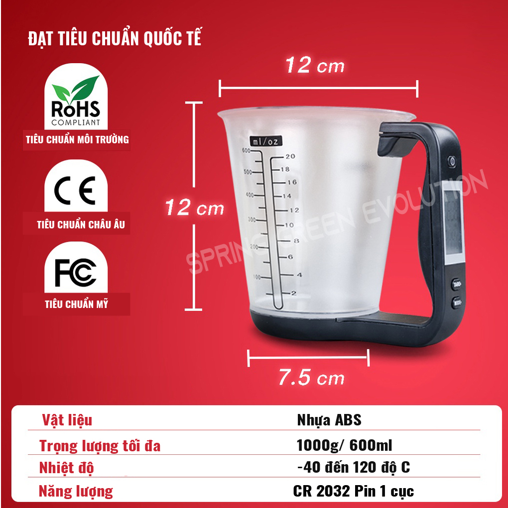 Cốc Đong (Đo) Điện Tử Model DMC - Dụng Cụ Tiện Lợi Khi Nấu Ăn, Làm Bánh, Sử Dụng Đơn Giản. Nhập Khẩu Chính Hãng Thái Lan