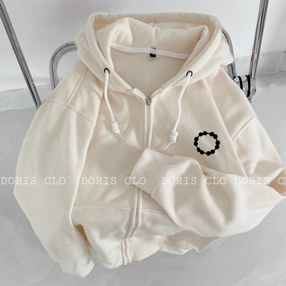 Áo khoác hoodie nỉ CELL màu kem unisex ảnh thật, Áo Khoác Hoodie Zip Form Rộng Ulzzang Unisex Nam Nữ, ÁO KHOÁC NỈ CHỐNG NẮNG FORM RỘNG TAY PHỒNG NỈ DÀY DẶN