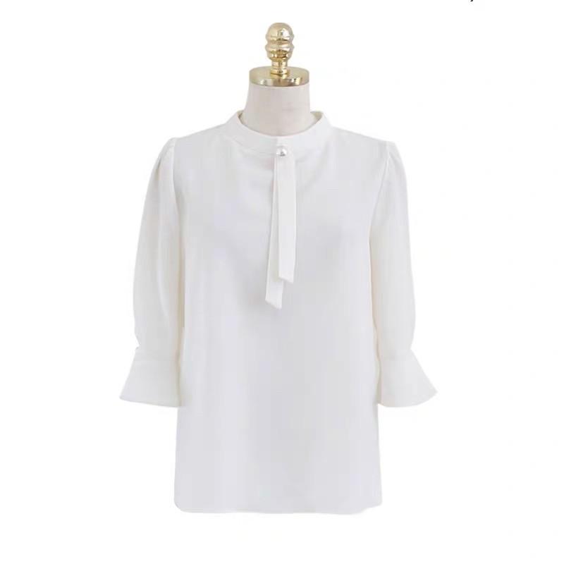 MS051 Áo sơ mi cổ trụ đính ngọc tay lỡ thanh lịch