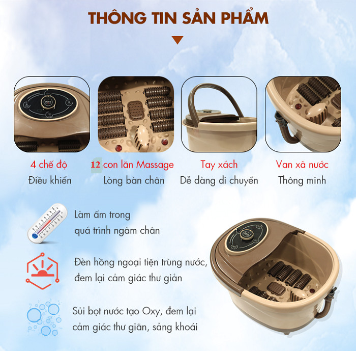 Bồn ngâm chân cao cấp, chức năng hồng ngoại, sủi bọt