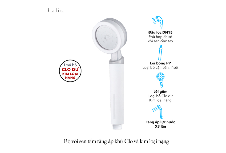 Combo 2 Vòi Sen Lọc Nước Khử Clo Ngừa Mụn Lưng Tăng Áp Halio Beautifying Shower Head