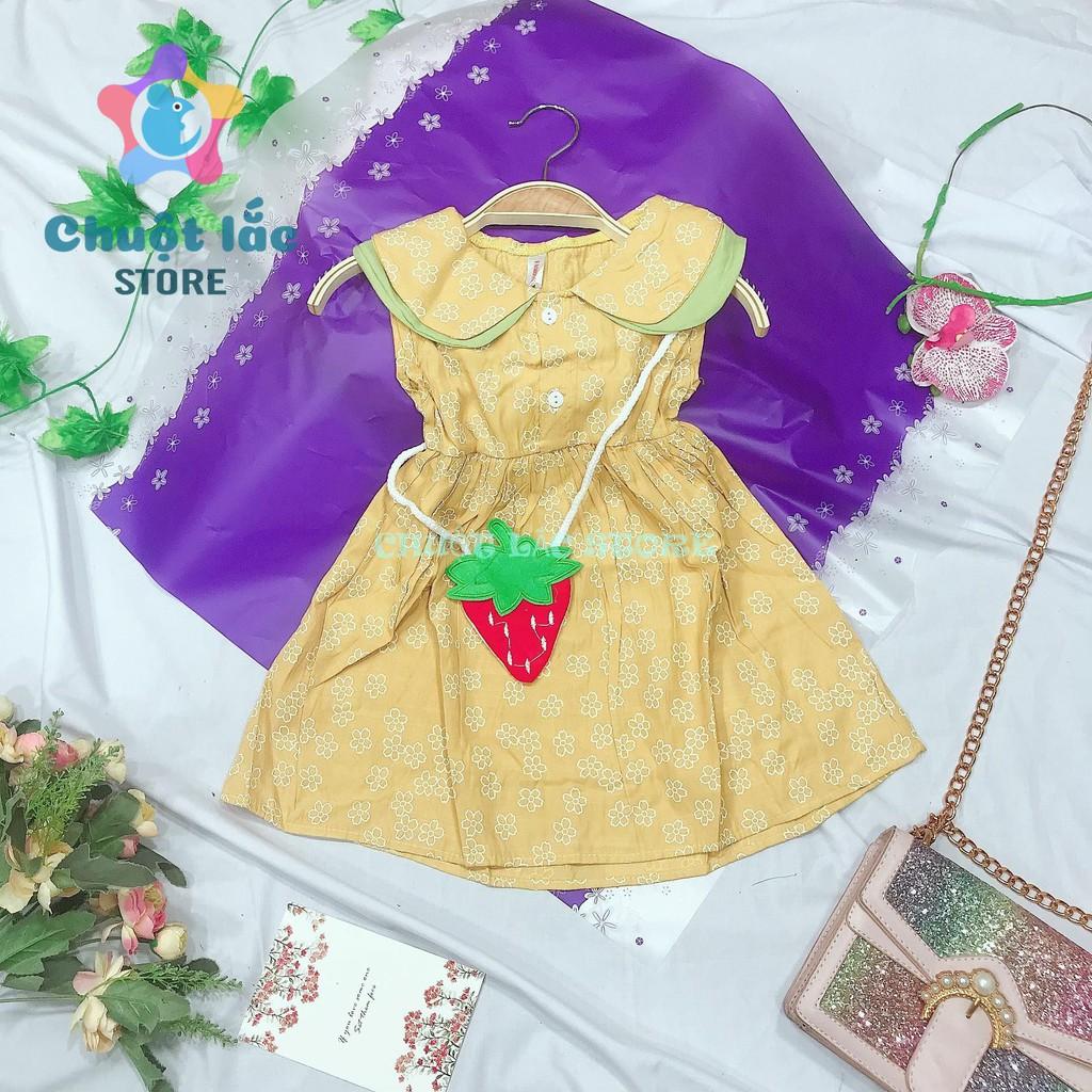 Đầm váy cho bé gái chất đũi kèm túi dâu cho bé từ 8kg đến 20kg