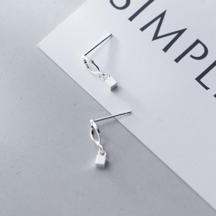 Khuyên tai bạc nữ dài khuyên tai nữ dài hình khối vuông cá tính bằng bạc S925 B2612 Bảo Ngọc Jewelry
