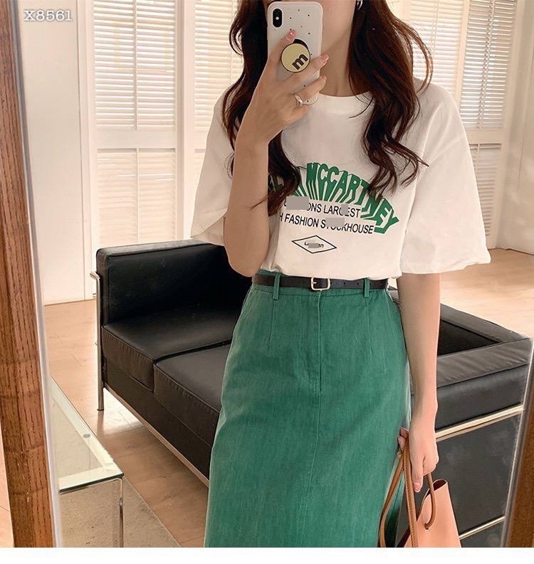 SET CHÂN VÁY DÀI LƯNG CAO SUÔNG TRƠN XẺ TRƯỚC XANH LÁ + ÁO THUN FORM RỘNG ĐI BIỂN DẠO PHỐ DỰ TIỆC
