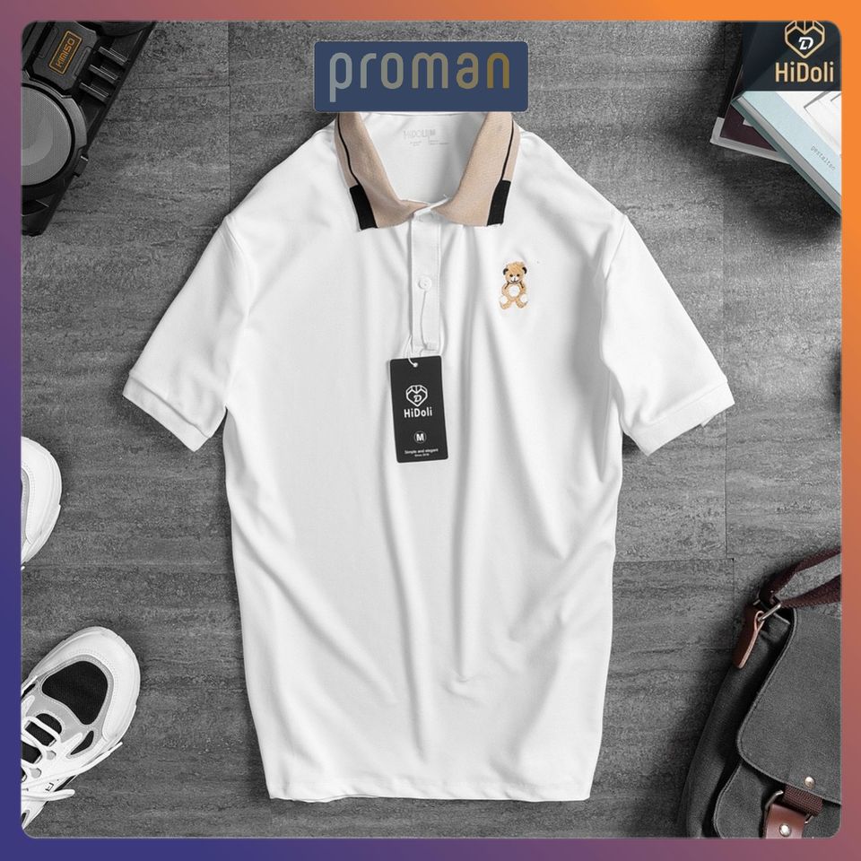 Áo polo nam ngắn tay thêu gấu, Áo thun nam có cổ polo nam chất liệu cá sấu cotton chuẩn xịn loại 1 AT04 - PROMAN