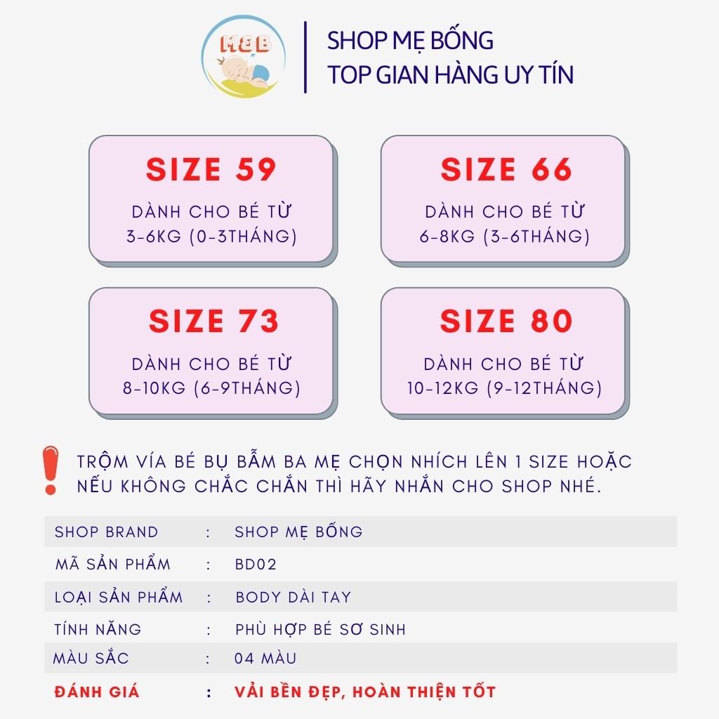 Bodysuit cho bé body liền thân dài tay cotton cho bé trai gái sơ sinh từ 3-12kg, hàng xuất Nhật cúc giữa đẹp – BD02