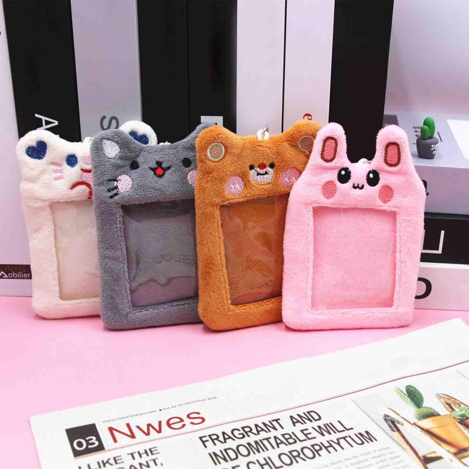 Plush Photocard Holder Cute ID Card Holder Pendant Keychain Photo Sleeves Protector for Household, Wedding, Driver Licenses, Bus Card