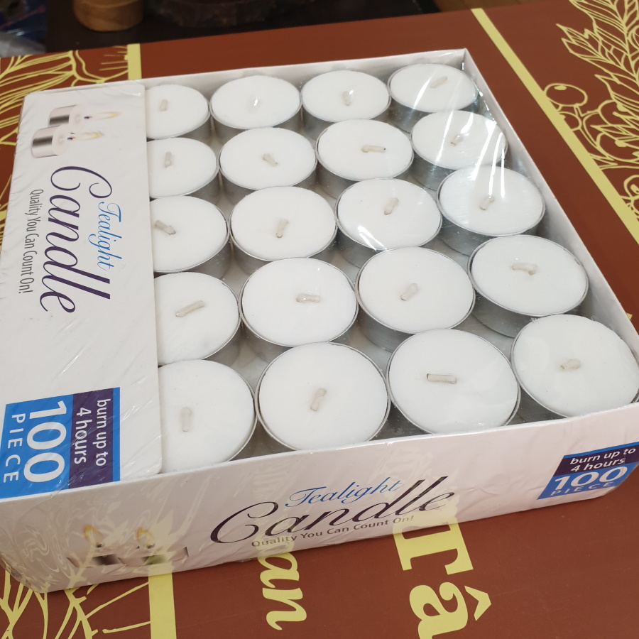 Nến tealight trắng - Hộp 100 viên đốt cháy 4 giờ